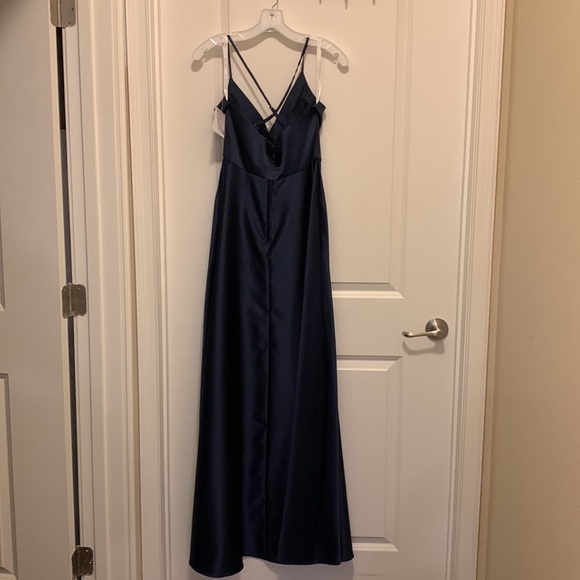 Dark Blue Bridesmaid Dress Prom Dress Gown with pockets - Picture 5 of 6